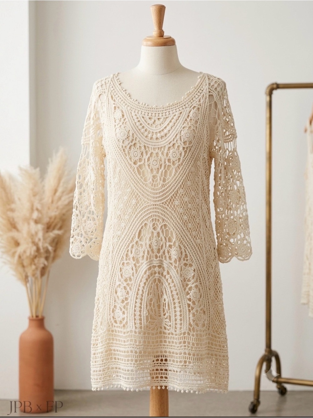 Free People x Jens Pirate Booty Zen Crochet Boho Mini Dress Cream Ivory XS/S